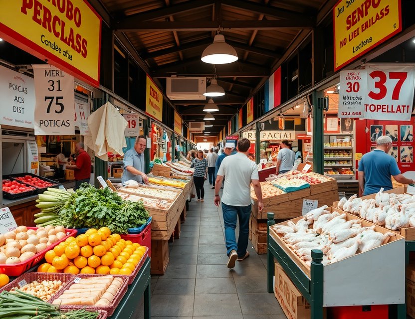 Local market in Spain selling ethical chicken